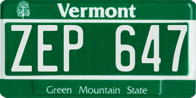 VT license plate ZEP647