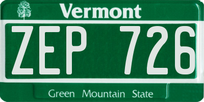 VT license plate ZEP726