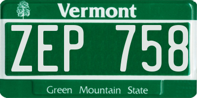 VT license plate ZEP758
