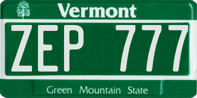 VT license plate ZEP777