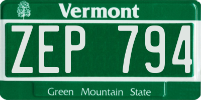 VT license plate ZEP794