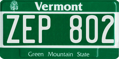 VT license plate ZEP802