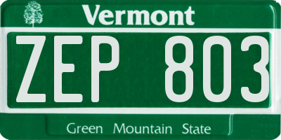 VT license plate ZEP803