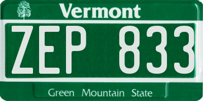 VT license plate ZEP833