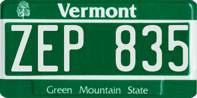 VT license plate ZEP835