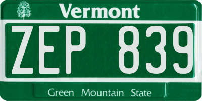 VT license plate ZEP839