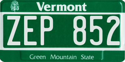 VT license plate ZEP852