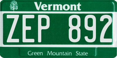 VT license plate ZEP892