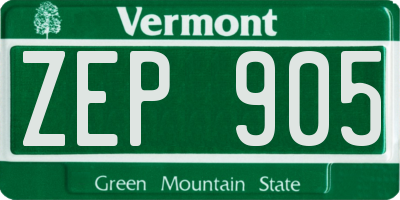 VT license plate ZEP905