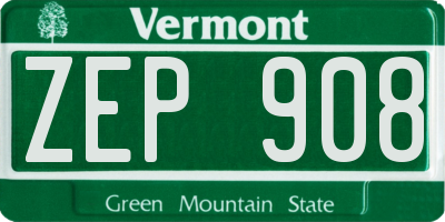 VT license plate ZEP908