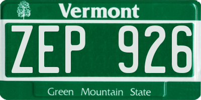 VT license plate ZEP926