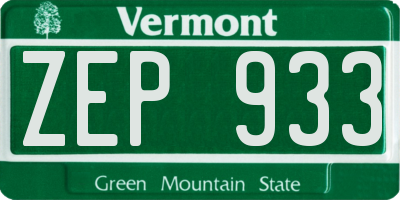 VT license plate ZEP933