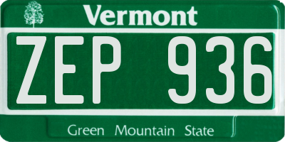 VT license plate ZEP936
