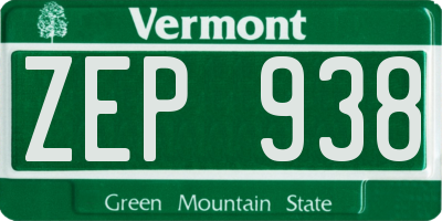VT license plate ZEP938