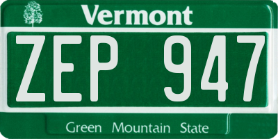 VT license plate ZEP947
