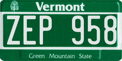 VT license plate ZEP958