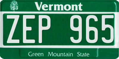 VT license plate ZEP965