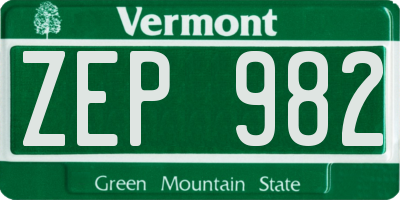 VT license plate ZEP982