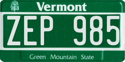 VT license plate ZEP985