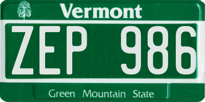 VT license plate ZEP986