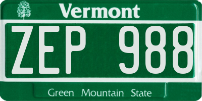 VT license plate ZEP988