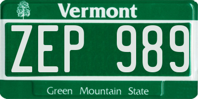 VT license plate ZEP989