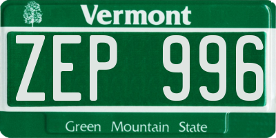 VT license plate ZEP996