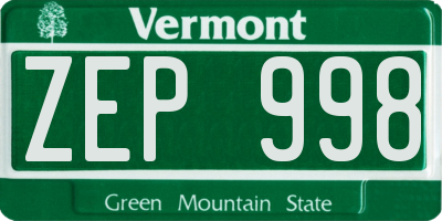 VT license plate ZEP998