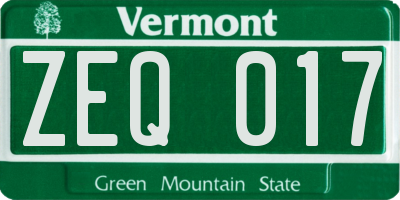 VT license plate ZEQ017