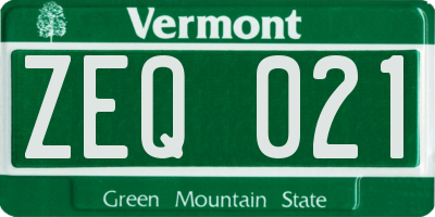 VT license plate ZEQ021