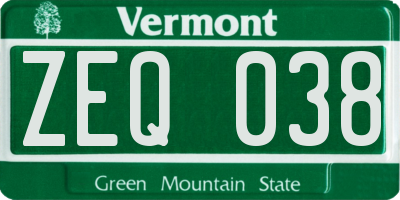 VT license plate ZEQ038