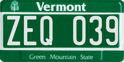 VT license plate ZEQ039