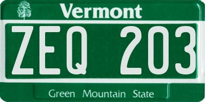 VT license plate ZEQ203