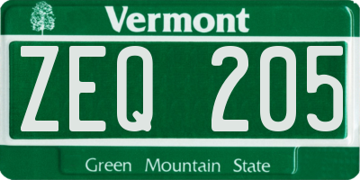 VT license plate ZEQ205