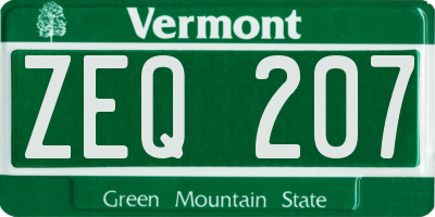 VT license plate ZEQ207