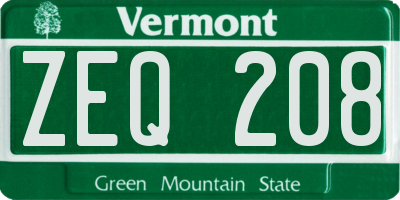 VT license plate ZEQ208