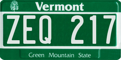 VT license plate ZEQ217