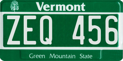 VT license plate ZEQ456