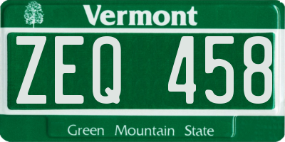 VT license plate ZEQ458