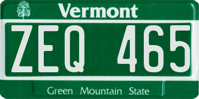 VT license plate ZEQ465