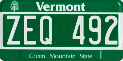 VT license plate ZEQ492