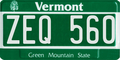 VT license plate ZEQ560