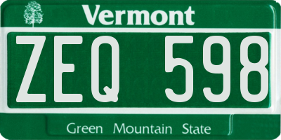 VT license plate ZEQ598