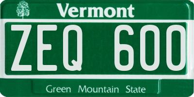 VT license plate ZEQ600