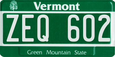 VT license plate ZEQ602