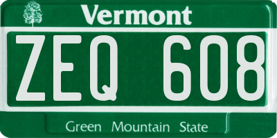 VT license plate ZEQ608