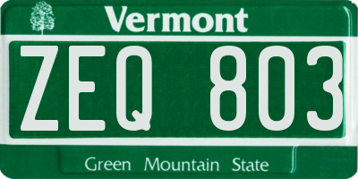 VT license plate ZEQ803
