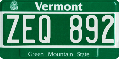 VT license plate ZEQ892