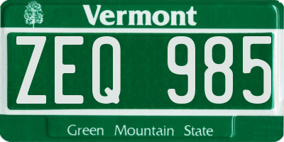 VT license plate ZEQ985