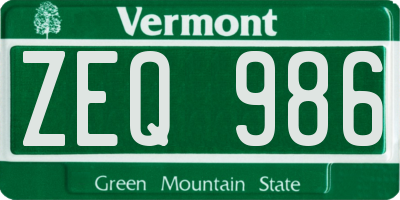 VT license plate ZEQ986
